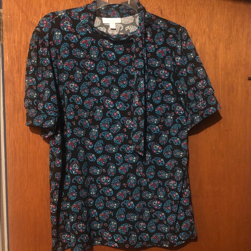 Charter Club Women's Black and Blue Paisley Button Down Shirt
